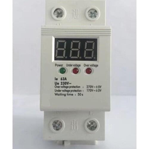 63A 220V automatic reconnect over voltage and under voltage protection protective device relay with Voltmeter voltage monitor