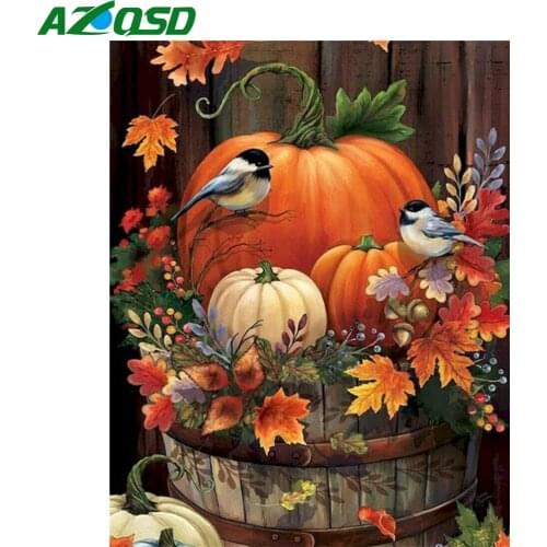 AZQSD Oil Painting By Numbers Halloween Pumpkin DIY Handpainted Gift Unframe Coloring By Numbers Birds Home Decoration