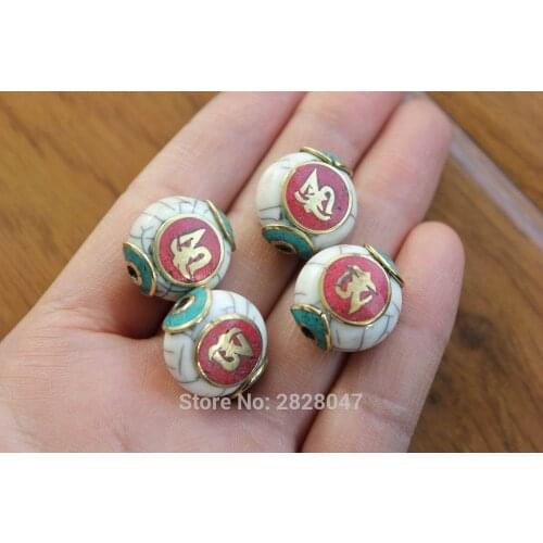 BD072 Tibetan Brass Shell Mantra Om Beads Nepal 17mm*19mm Oblate Diy Loose Beads Handmade Beads 4 PCS Beads Lot