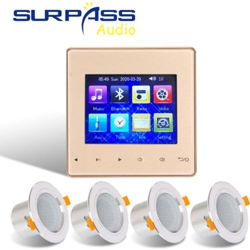 Bluetooth In Wall Digital Stereo Audio Amplifier 3.5" Mini Touch Screen Music Player Bathroom Waterproof 10W Ceiling Speaker Kit