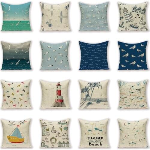Children Decoration Cushion Covers Seagull Home Decor Summer On The Beach Scenic Pillow Case 45 X 45 Seabird Cover Cushions