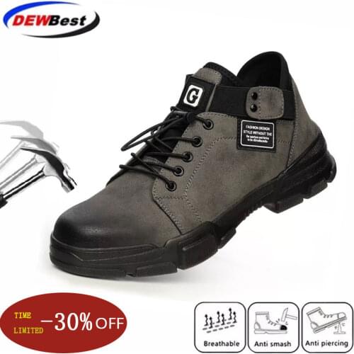 Dewbest Safety shoes men Anti-smashing Steel Toe Steel toe Cap Breathable Wear Resistant High help Cowhide Work Boots 36-45