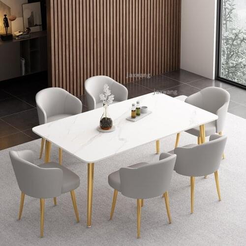 Nordic Slate Board Dining Tables Living Room Furniture Metal Dining Room Sets Light Luxury Modern Hotel Dining Room Table Chairs