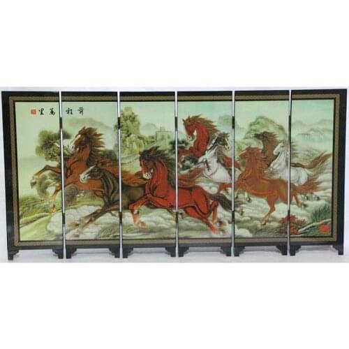 Art Classical Chinese Lacquer Handwork Painting horse Auspicious Screen Decor