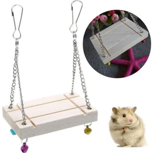 Pet Hamster Cage Toys Seesaw Wooden Swing Harness Parrot Hanging Bell Suspension Small Animal Supplies C42