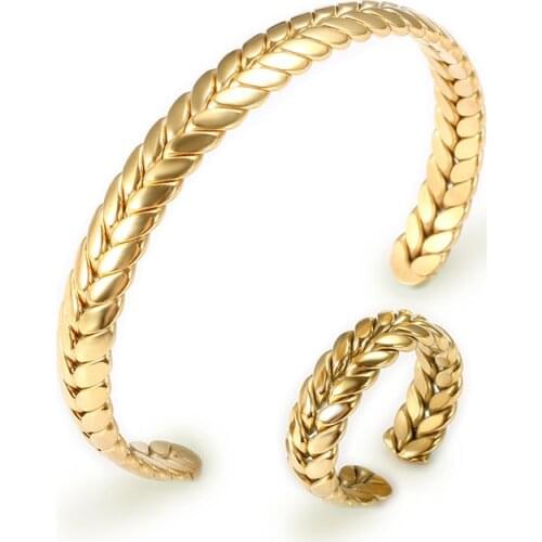 Fashion Stainless Steel Jewelry Set Luxury Adjustable Cable Wire Cuff Rings & Bracelets for Women Men Wedding Jewelry Set