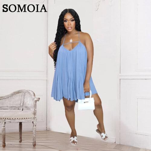 Summer Womens Clothing Custom Sexy Sleeveless Suspender V neck Fashion Nude Back Personality Draped Solid Color Loose Dress