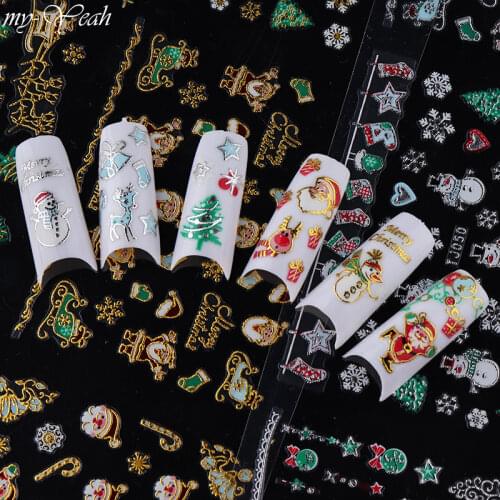 Monja Gold Silver Christmas Nail Art Self-Adhesive Sticker Santa Claus Snowflake Snowman Elk Xmas Tree Nail Decal DIY Decoration