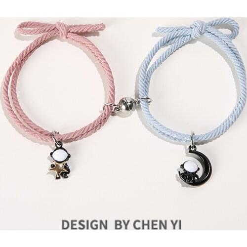 Cartoon Magnetic Couple Bracelets with Moon Robots Pendant Cute Mutually Attractive Friendship Rope Gifts for Friends TT@88