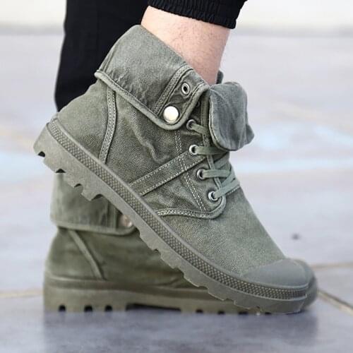 All Seasons Mens Casual Canvas Shoes Army Combat Style Mens Shoes Fashion High-top Military Ankle Boots Comfort Mens Sneakers