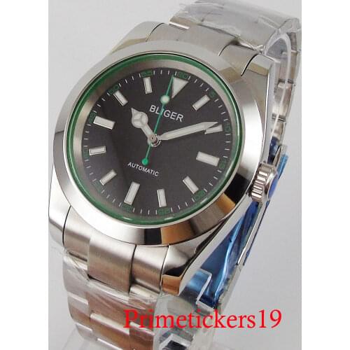 BLIGER Sapphire Glass Steel Band MIYOTA Movement Mechanical Men Watch Black Dial Polished Bezel