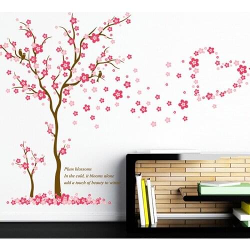 3D Pink Plum Flower Tree Love Wall Stickers PVC Living Room Bedroom Background Decoration Mural Art Decals Home Decor Sticker