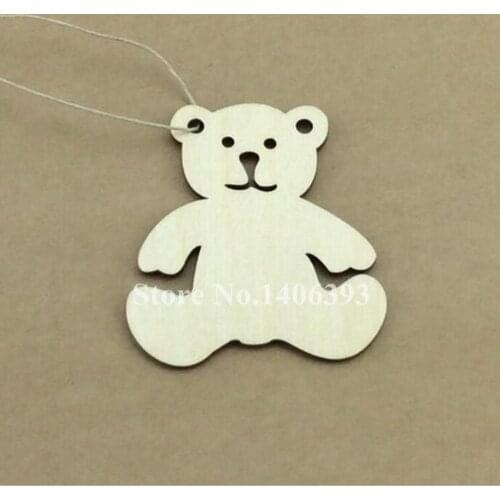 Unfinished Blank Lovely Bear Wooden Hanging Tags for Scrapbooing Party Favor Wedding Gift Tags with Rope DIY Crafts Decorations