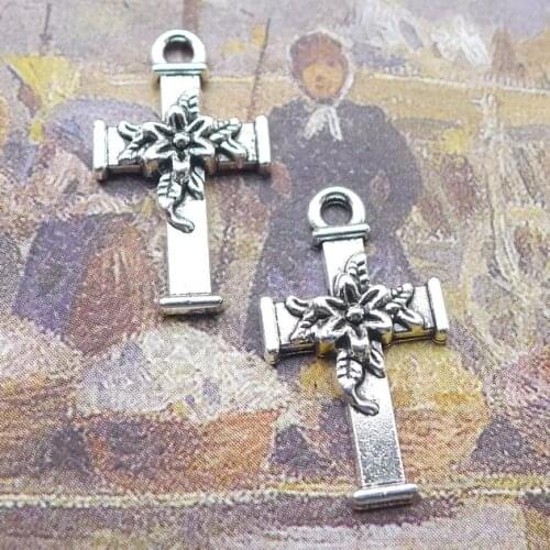 Newest 30Pieces 12*21mm Mixed Alloy Antique Silver Color Cross Wicca Charms Necklace Pendant Accessory For DIY Jewelry Making