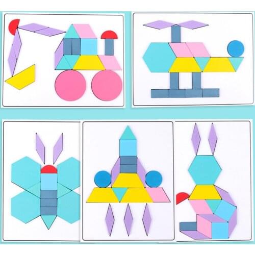 Colorful New High Quality Wooden Tangram Jigsaw Brain Game Puzzle Bloacks Preschool Children Play Training Educational Children