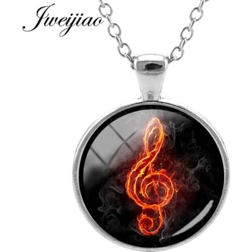 JWEIJIAO Music Notation Pendant Necklace Musical Note DIY Glass Cabochon Charms Necklace Color Alloy Jewelry MT07