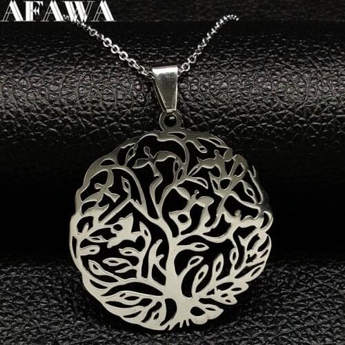 Stainless Steel Necklaces Pendants Women Tree of Life Silver Color Necklace Jewelery cadenas de acero inoxidable para mujerN38S2