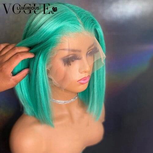 Preplucked Short Bob Closure Wig Mint Green Red Colored Lace Front Human Hair Wigs Brazilian Remy Bob Lace Front Wigs For Women