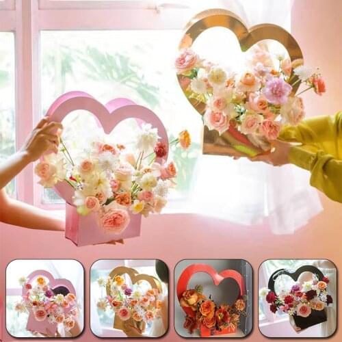Heart Shape Portable Flower Box Bag Romantic Rose Flower Packaging Box For Women Gift Box Basket Wedding Party Handy Flower Case