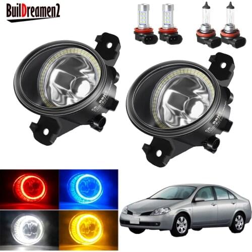 Angel Eye Fog Light Assembly For Nissan Primera P12 2001-2007 Car H11 Front Bumper Fog Lamp Halo Ring Daytime Running Light 12V
