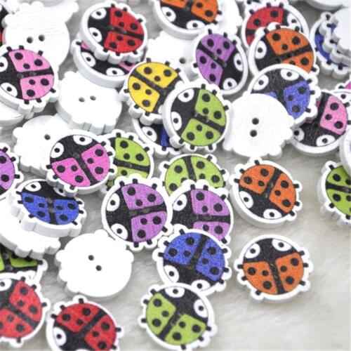 New 50pcs 15x17mm Colorful Beetle Wood Buttons 2Holes Sewing Crafts WB330