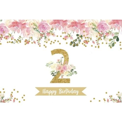 Happy 2st Birthday Backdrop Pink Flower Photography Background Celebration Photo Booth Studio Decor