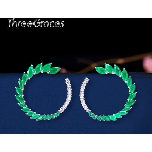 ThreeGraces American and European Women Wedding Natural Green Crystal Mix CZ Stone Open Round Big Stud Earrings for Bridal ER264