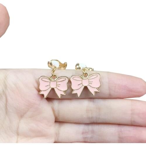 Korea Style Pink Cartoon Bowknot Bow Flower Clip on Earrings Without Piercing for Girls Kids Women Cute Ear Clip New