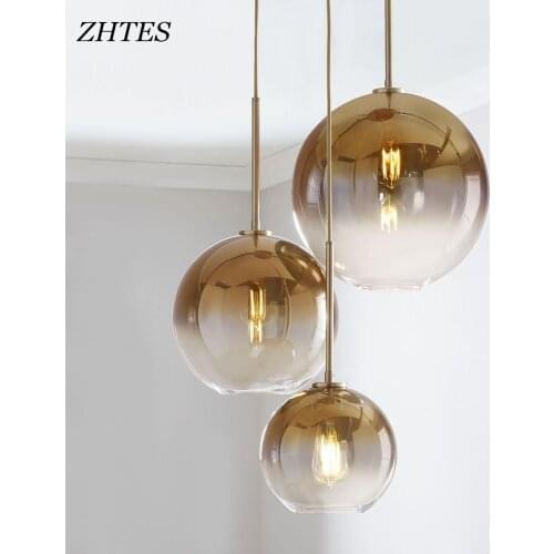 Modern gradient color glass ball chandelier led E27 parlor bedroom hotel bar decor Hang lamp Silver Gold