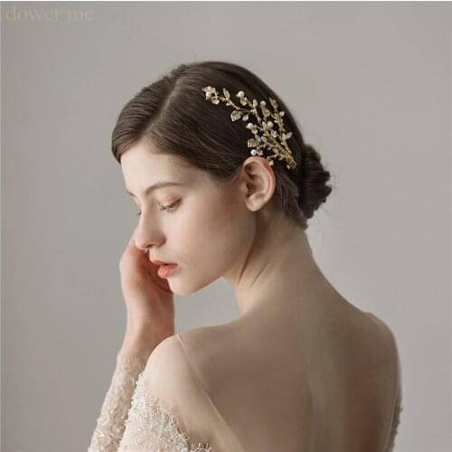 Gold Leaf Floral Hair Clip Bridal Hair Piece Pearls Wedding Jewelry Hair Accessories Handmade Women Barrettes