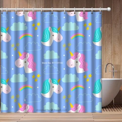 Cute Childrens Bathroom Decoration Cartoon Unicorn Print Shower Curtain 3D Multi-functional Waterproof Fabric Shower Curtain