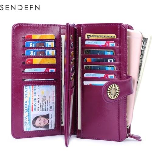 SENDEFN fashion women wallets split leather large capacity lady long clutch purse id credit card holder