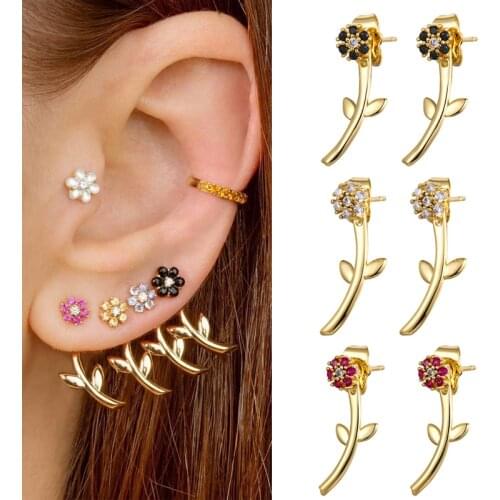 ISUEVA Flower CZ Earrings 18K Gold Filled Sunflower Cubic Zirconia Stud Earrings For Women Korean Fashion Wedding Jewelry