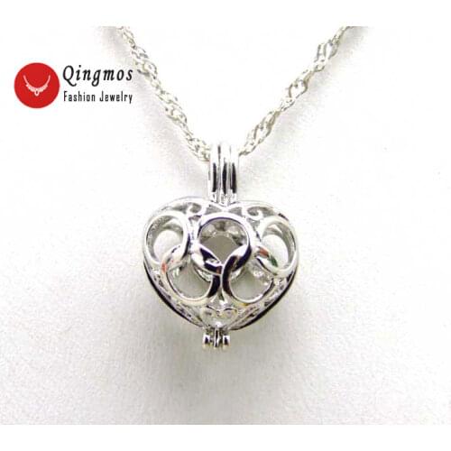 Qingmos Wish Pearl Gift Box 20mm Heart Cage Chokers Necklace for Women with Oyster Love Pearl Pendant Chain Necklace Colar-3622