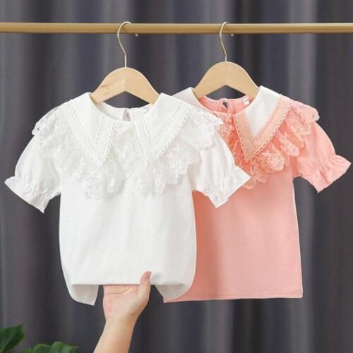 2021 Summer School Girls T Shirt Kids Shirts Ruffles Lace T-Shirt Girl Tops Tee Baby Toddler Teenager Tshirt Children Clothes