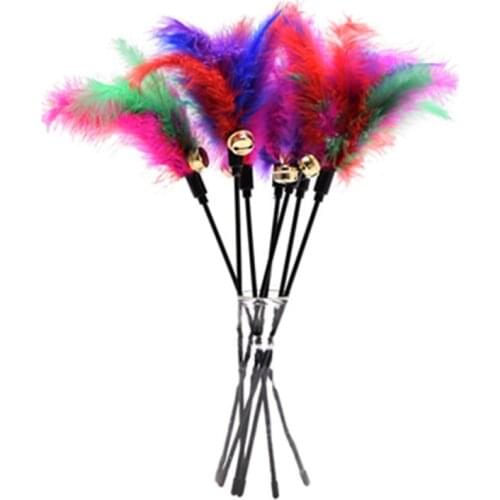 5pcs Colorful Cat Feather Wand Toys Cat Teaser Interactive Playing Toys With Loud Bell Wand Toy For Cat And Kitten Accessories