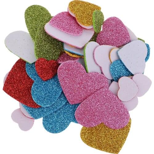 50 Pieces Mixed Color Glitter Heart Foam Stickers Wall Decor for Kids Nursery