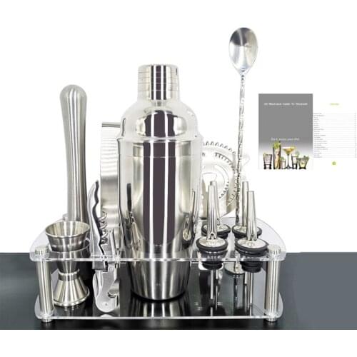 550/750ml Stainless Steel Martini Mixer Cocktail Shaker Set Bartender Kit, Muddler, Spoon, jigger, 4 pourers, Recipes Booklet