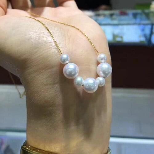 7-11mm south sea round white pearl necklace 18inch 18k