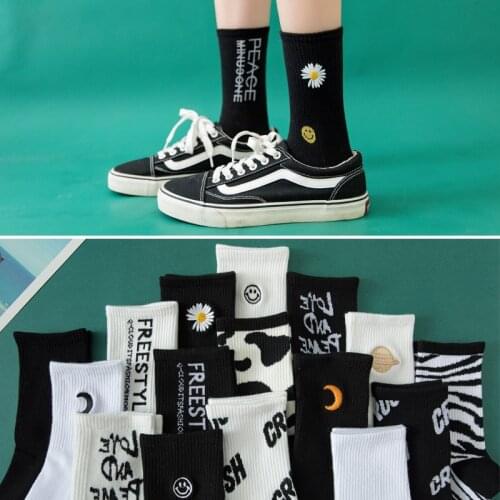 2020 White Black Lettlr Warm Solid Lady Zebra Stripes Cute Winter Socks Kawaii Casual Women Men Couple Warm Short Cotton Socks