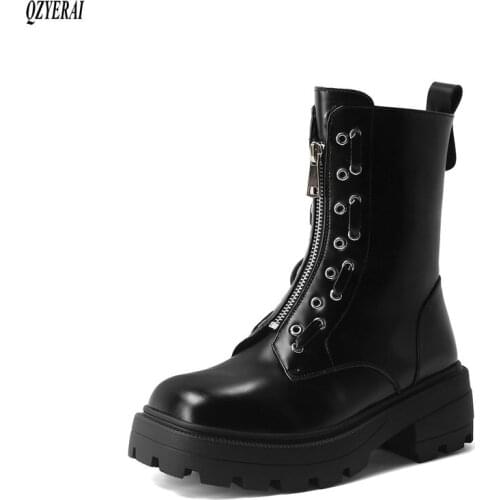 Genuine leather Martin boots Female boots fashion black red Women boots bottom of the thick cowhide Autumn winter Women shoes