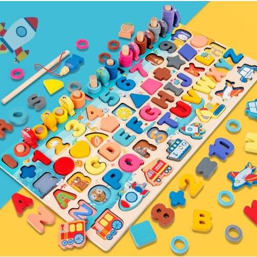 Child Math Early Learning Toys Puzzle Board Count Number Alphabet Cognition Play Games Montessori Educational Wooden Toy For Kid