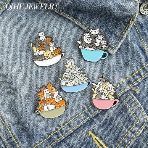 Animal Enamel Pin Penguin Laepl Pin Rabbit Badges Hedgehog Pins Up Cat Metal Brooch Dog Jewelry Kawaii Cartoon Gifts For Child