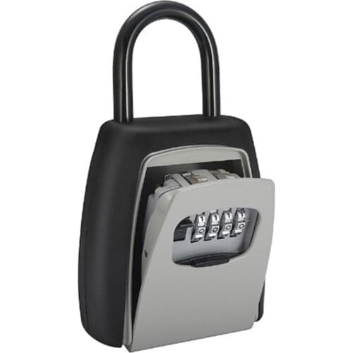 HFES Password Key Box Grey Four-Digit Password Lock Padlock Type Free Installation Padlock Key Lock Box Key Storage Lock Box