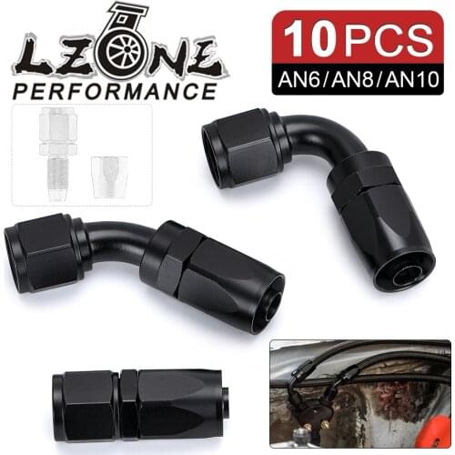10 Pieces Black AN6 8 10 Straight 45 90 Degree Oil Fuel Swivel Hose End Fitting Oil Hose End Adaptor Kit