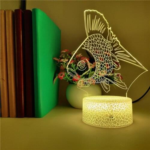 Creative 3D Illusion Night Light LED Acrylic Desk Lamp Fish Nightlight Kids Friends Birthday Holiday Gift Room Party Hotel Decor