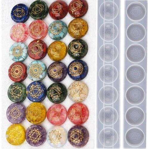 Round Epoxy Mold 2Pcs 7 Chakras Orgone Pendant Resin Casting Mold Orgonite Energy Resin Mold Diy Handmade Jewelry Crafts Tool