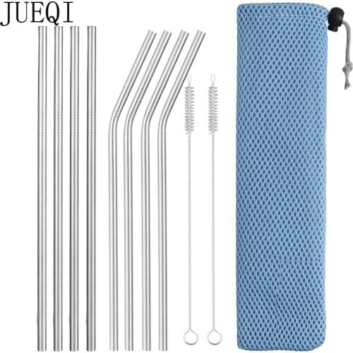 Reusable Metal Drinking Straws 304 Stainless Steel Sturdy Bent Straight Drinks Straw with Cleaning Brush Bar Party Accessory new