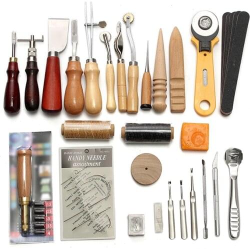 Professional Leather Craft Tools Kit Hand Sewing Stitching Punch Carving Work Saddle Groover Set Accessories DIY Tool 37pcs