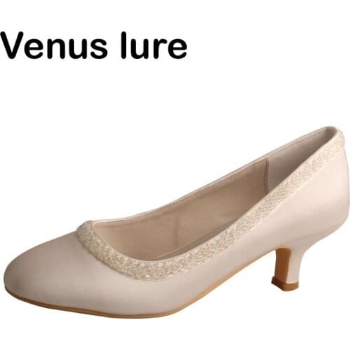 Small Beads Bridal Shoes for the Bride Low Heel off white Color